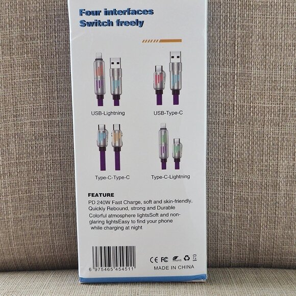 Fast Charging Data Cable Purple 2 in 2 USB Lighting USB Type C 2 Meters Unbrand - Picture 4 of 12